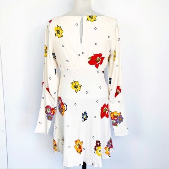 Free People Ivory Floral Sunshadows boat neck Mini Dress size 0 - Picture 4 of 10